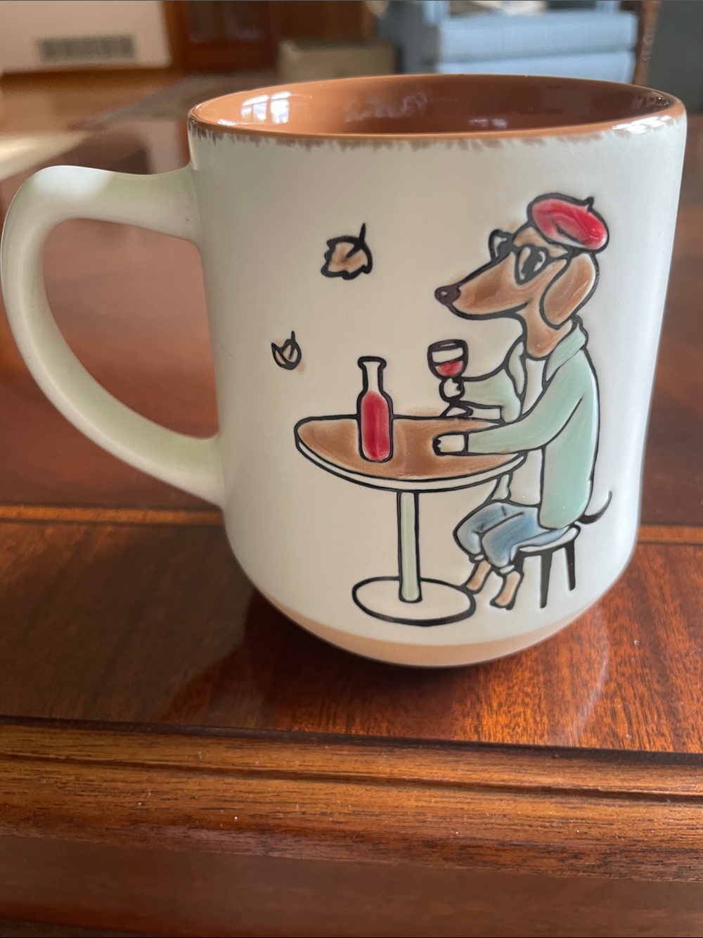 Hand-Painted Dachshund  Café Ceramic Mug - Cream with Brown Interior - Picture 3 of 6
